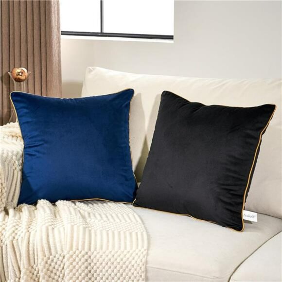 Navy Blue Velvet Pillow Covers 18x18 Set of 2 Soft Decorative Cushion Cases Sofa - Picture 3 of 7